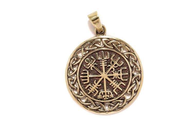 Vegvesir Schmuck Anhänger - WINRAR - ø3 cm - Wikinger Kompass mit Knotenmuster - Bronze Vegvesir Schmuck Anhänger - WINRAR - ø3 cm - Wikinger Kompass mit Knotenmuster - Bronze