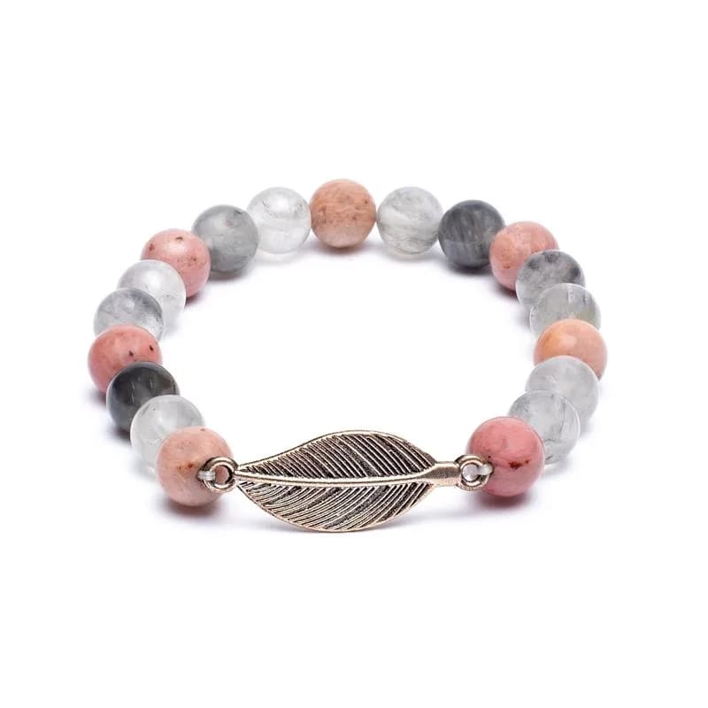Mala/Armband Rhodonit/ grauer Quarz + Feder - 0.8 cm Mala/Armband Rhodonit/ grauer Quarz + Feder - 0.8 cm