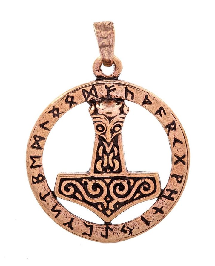Viking Schmuck Anhänger - MJÖLNAR - ø2.5 cm - Thorshammer mit Runen - Bronze Viking Schmuck Anhänger - MJÖLNAR - ø2.5 cm - Thorshammer mit Runen - Bronze